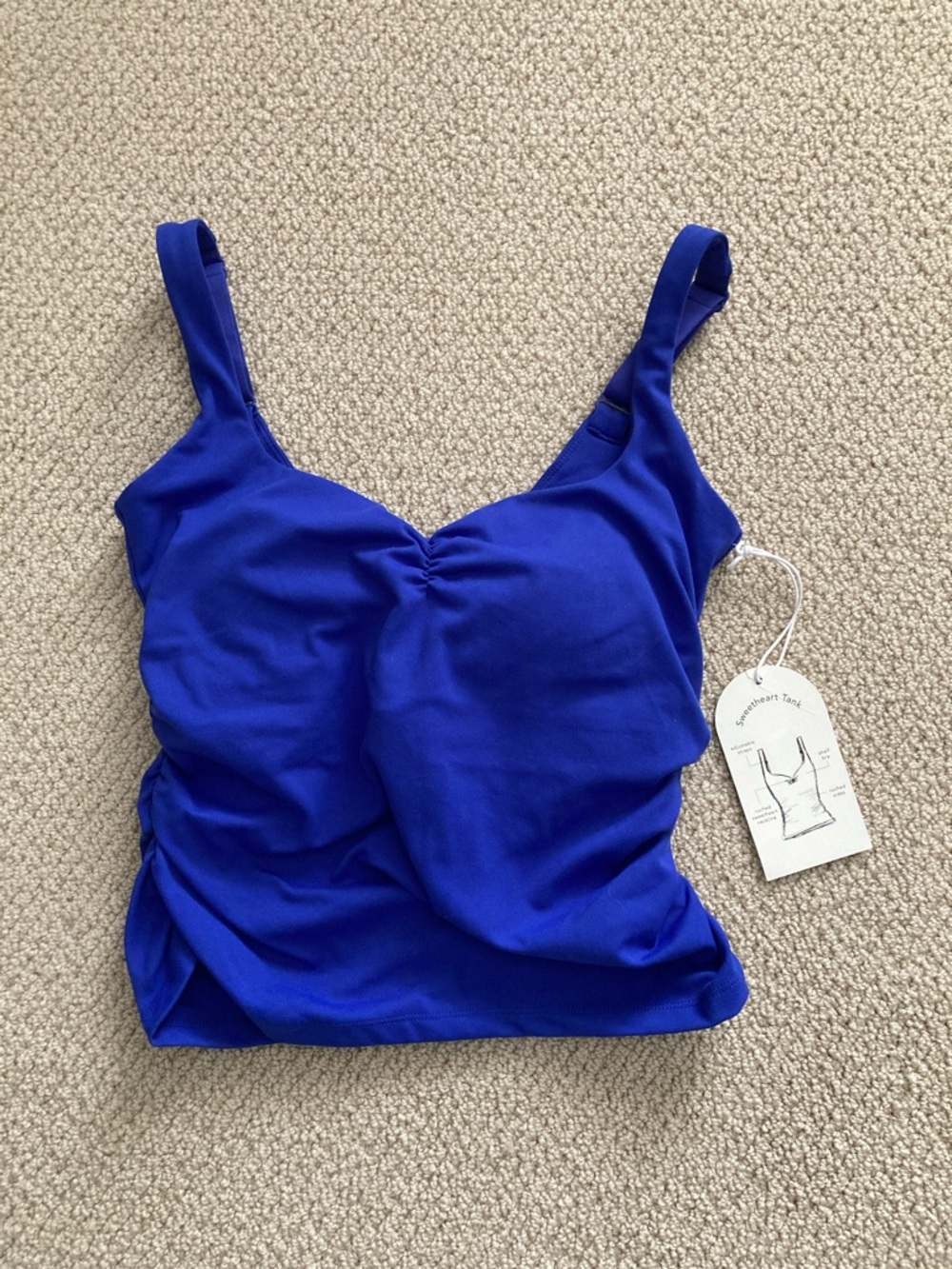 Logilates Ruched Sweetheart Tank Top Cobalt Blue Cropped Shelf Bra Small NWT